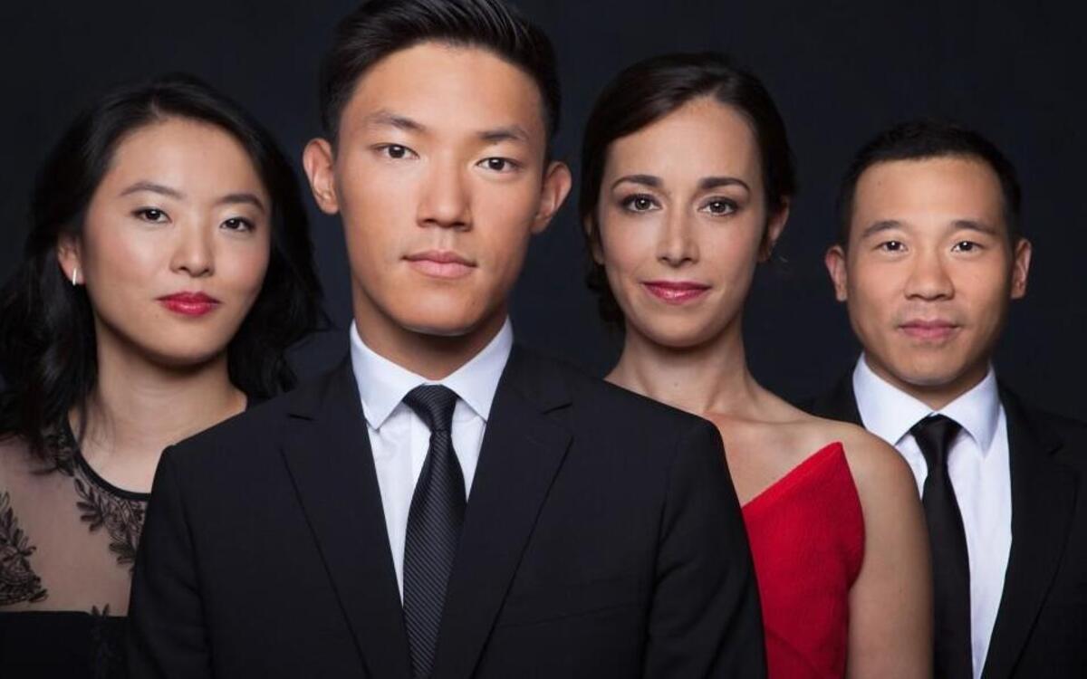 The Parker String Quartet — violinist Ying Xue (from left), violinist Daniel Chong, violist Jessica Bodner and cellist Kee-Hyun Kim — will perform March 16, 2018, as part of the Friends of Chamber Music’s 2017-18 season.