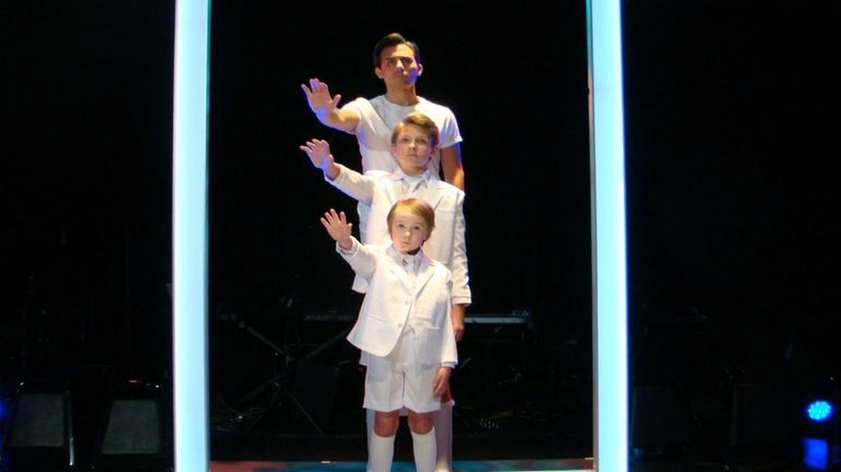 Tommy (Tom Vendafreddo) and his younger selves: at 10 (Maddox Bane) and at 4 (Delilah Pellow).