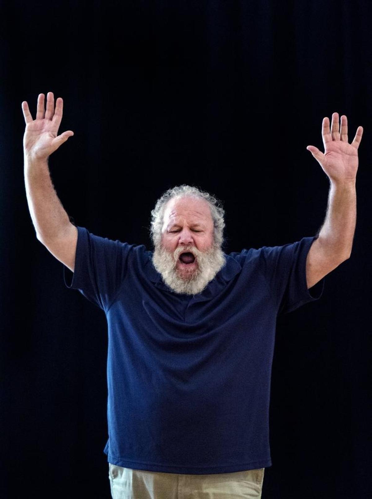 “Of all the roles I’ve done, this is the most demanding,” Theodore Swetz says of the part he’s been rehearsing: King Lear.