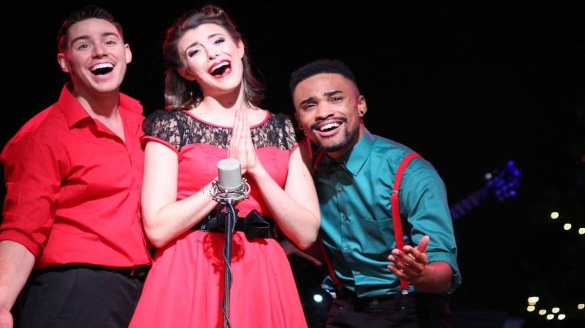 “A Spectacular Christmas” includes holiday songs from musical theater and new arrangements of Christmas carols. Anthony Gasbarre (from left), Brooke Lacy and Matthew King are among the performers.