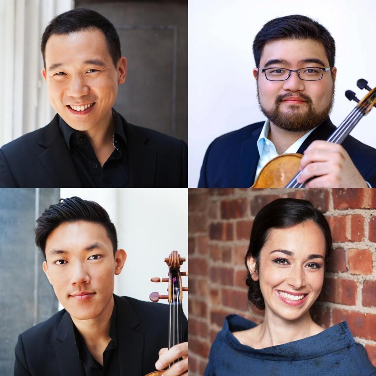 The Parker Quartet — Kee-Hyun Kim (clockwise from upper left), Ken Hamao, Jessica Bodner and Daniel Chong — will perform Aug. 1 at Polsky Theatre.
