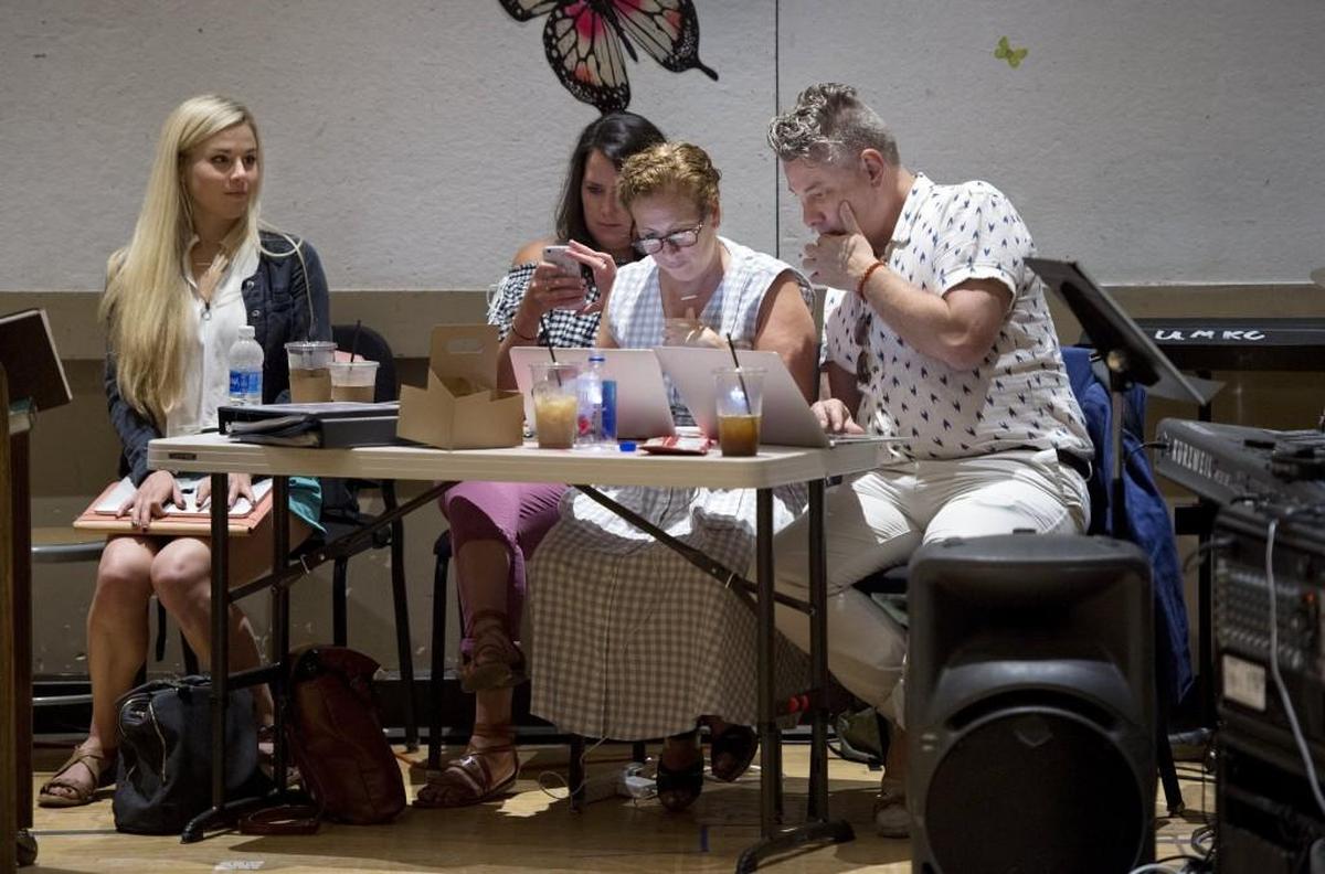 Songwriters Elyssa Samsel (from left) and Kate Anderson are working with author Jodi Picoult and playwright Timothy McDonald to stage “Between the Lines” at Kansas City Repertory Theatre.