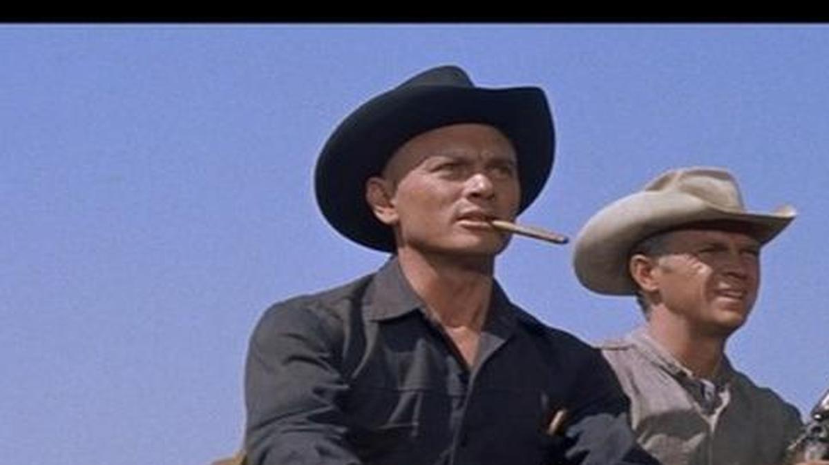 Yul Brynner (left) led a cast of young actors on the way up, including Steve McQueen, in “The Magnificent Seven.”