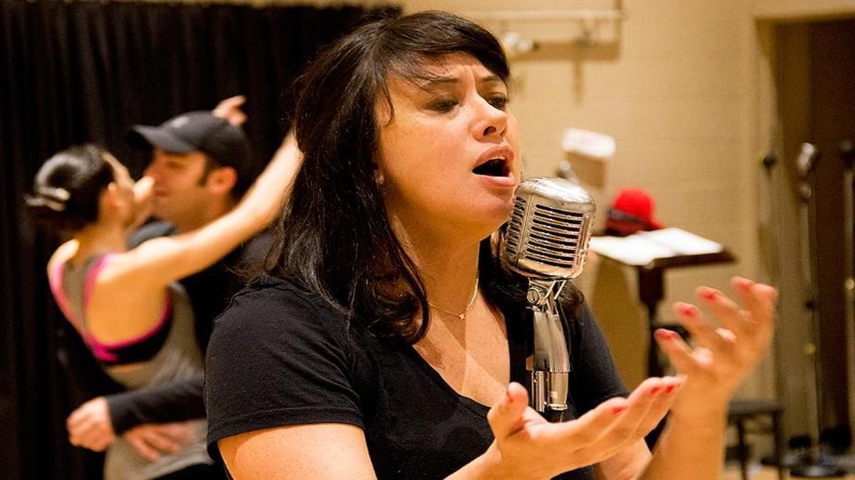 Mariand Torres, who plays the title role in “Evita,” rehearses for the Kansas City Repertory Theatre’s upcoming production, beginning Sept. 9. She said she’s always wanted to play Eva Peron, the first lady of Argentina.