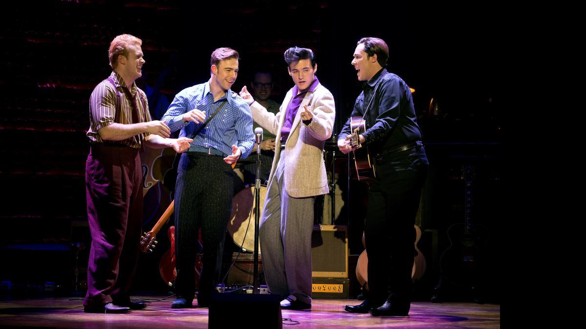 
The “Million Dollar Quartet” cast, from left: Colte Julian as Jerry Lee Lewis; Gabe Bowling as Carl Perkins; Jacob Rowley as Elvis Presley; and Scott Moreau as Johnny Cash. 
