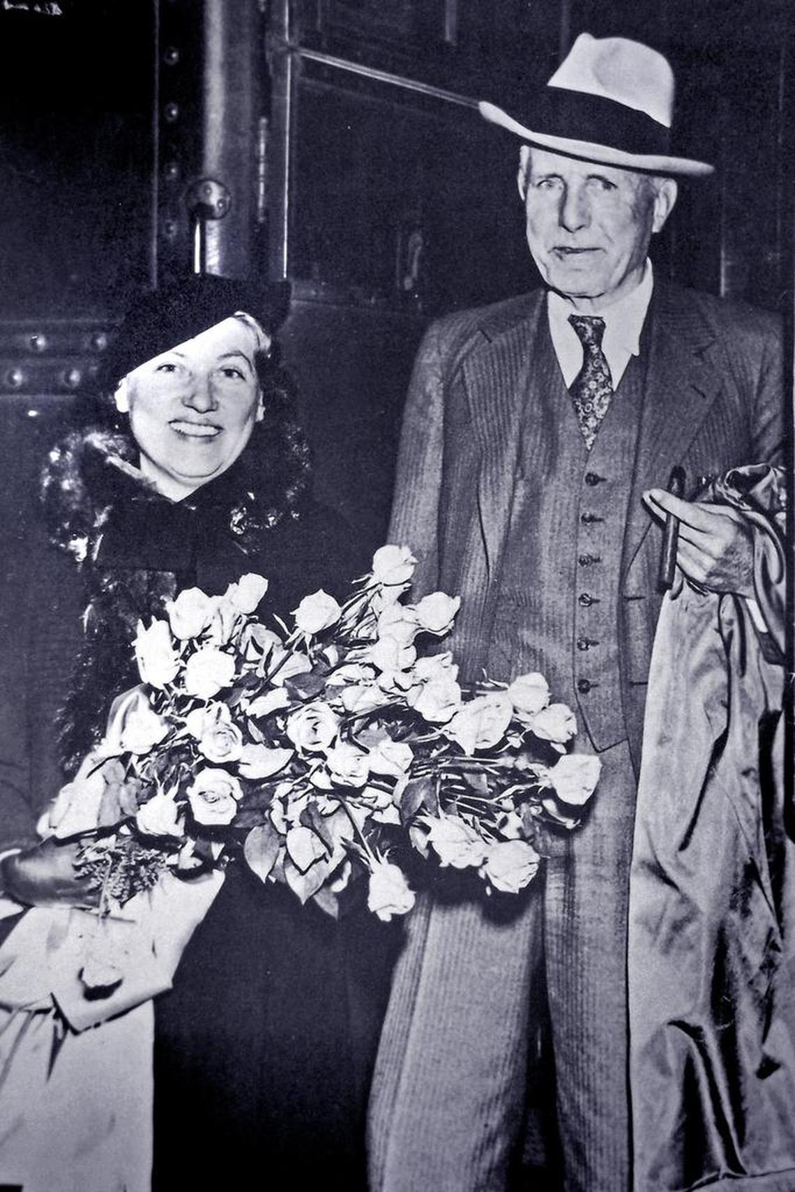 After divorcing her first husband, Nell Donnelly married James A. Reed, a former Kansas City mayor and U.S. senator. Here in 1933 they are embarking on their honeymoon.