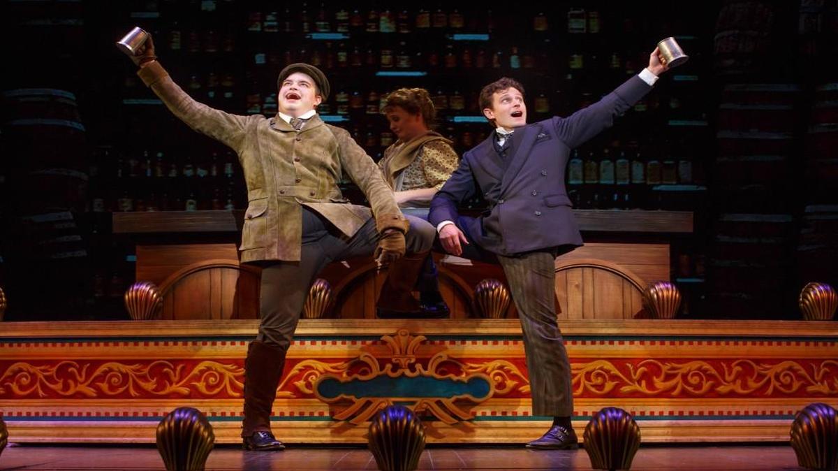Monty Navarro (Kevin Massey, right) dispatches his relatives one by one, including Henry D’Ysquith (John Rapson) in “A Gentleman’s Guide to Love and Murder.”