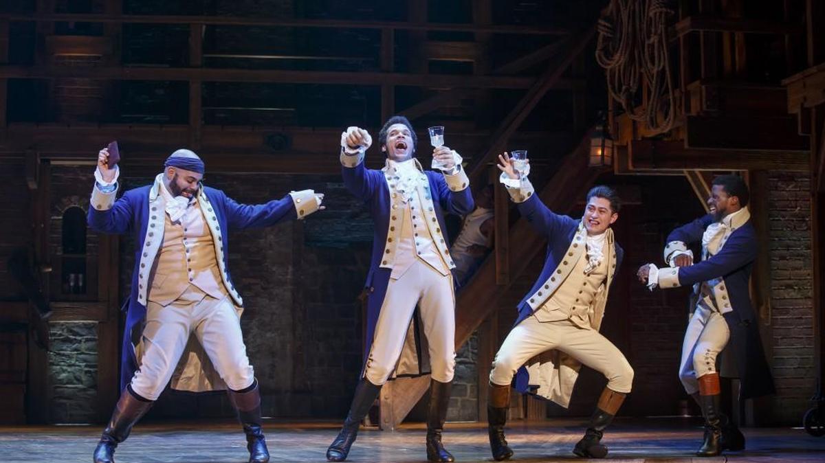 An earlier “Hamilton” tour starred these revolutionaries (from left): Mathenee Treco as Hercules Mulligan, Jordan Donica as Marquis De Lafayette, Rubén J. Carbajal as John Laurens and Michael Luwoye as Alexander Hamilton.