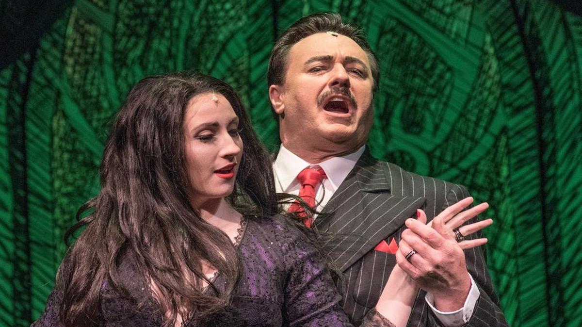 
Jerry Jay Cranford as Gomez and Hillary Marren as Morticia anchor the cast of “The Addams Family” at the New Theatre Restaurant.
