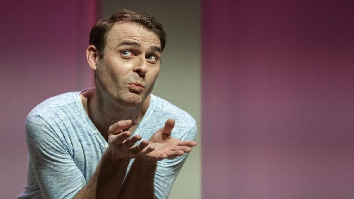 Seth Golay plays Alex More in “Buyer & Cellar,” a one man comedy at Unicorn Theatre. The play runs through Dec. 27.
