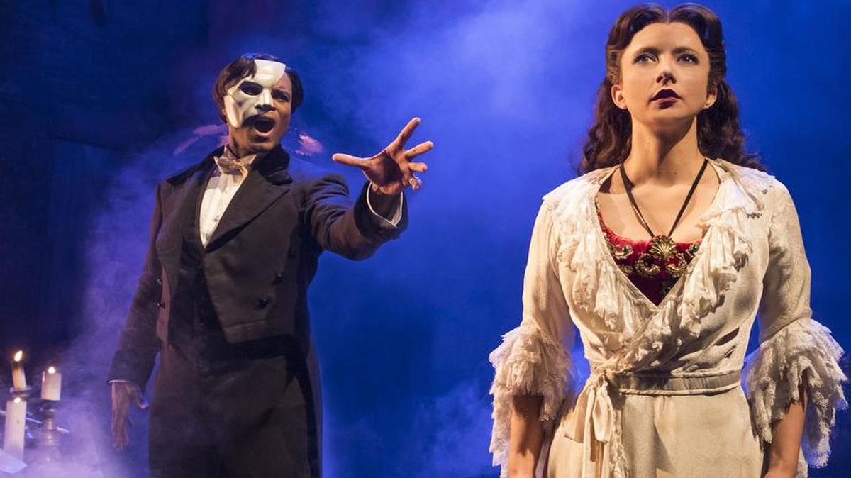 A rebooted “Phantom of the Opera” finds new magical devices for the Phantom (Derrick Davis) to lure ingenue Christine (Katie Travis) to his underground lair.