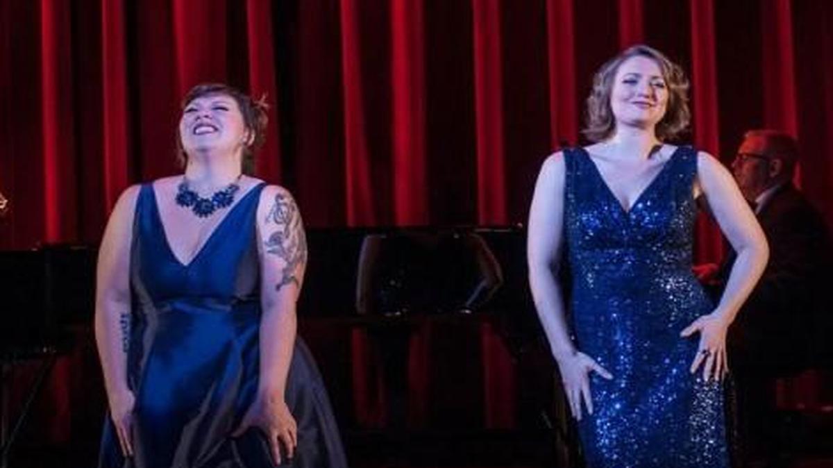 Shanna Jones (left) and Jenny Ashman sing the best of Stephen Sondheim in “Side by Side by Sondheim.”