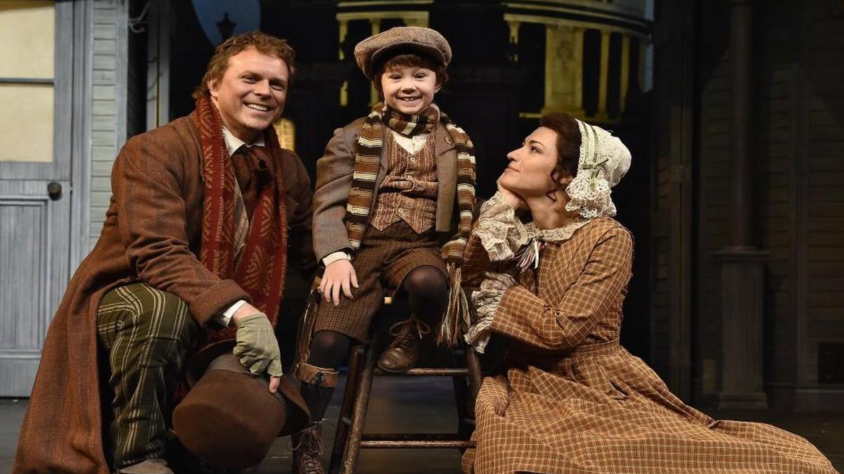 “A Christmas Carol” cast members (from left) Jason Chanos will play Bob Cratchit, Delilah Pellow is one of two actors playing Tiny Tim, and Vanessa Severo will play Mrs. Cratchit.
