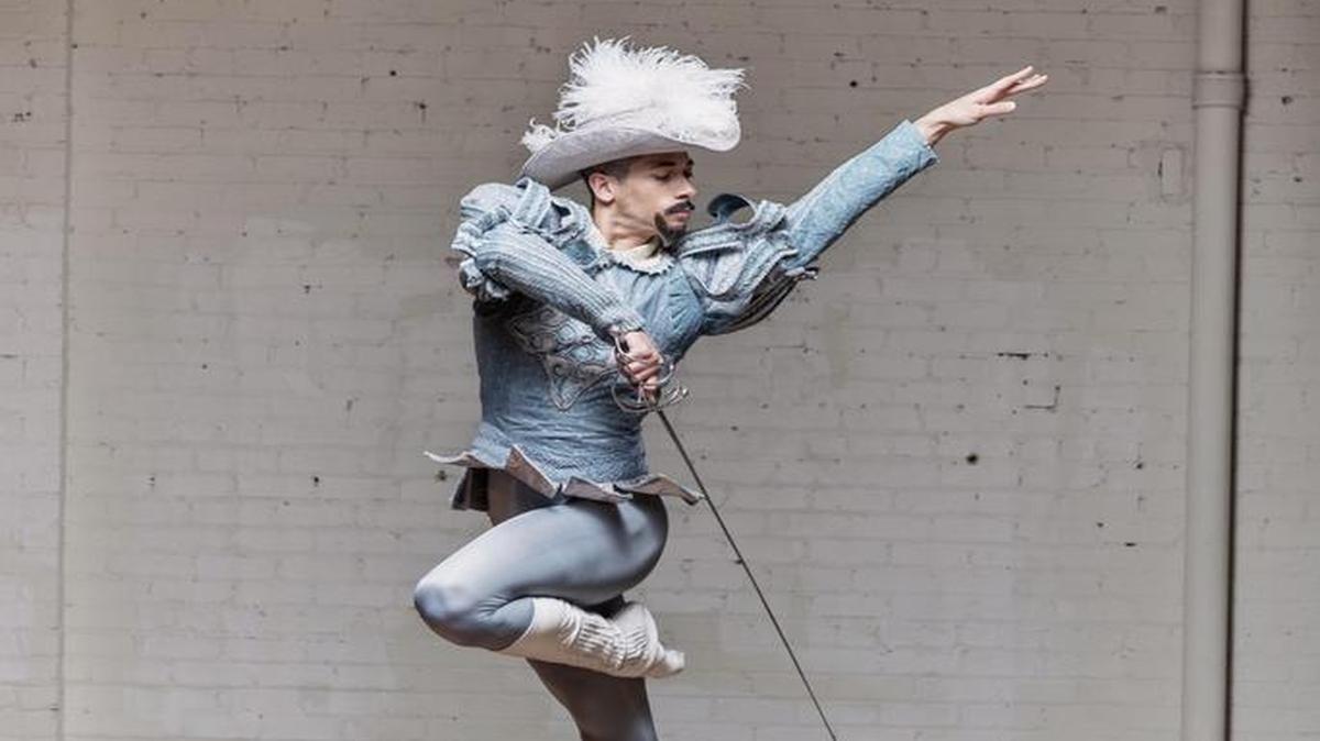 
Charles Martin demonstrates sword-fighting steps in The Kansas City Ballet’s “The Three Musketeers.” 
