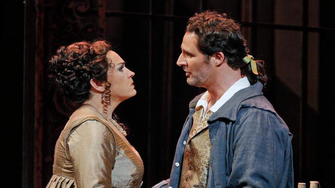
Melody Moore and James Valenti are featured in the Lyric Opera’s production of “Tosca” at Muriel Kauffman Theatre. The opera will be performed again at 7:30 p.m., Wednesday and Friday and 2 p.m. Sunday. Tickets are $30-$155 through kcopera.org.

