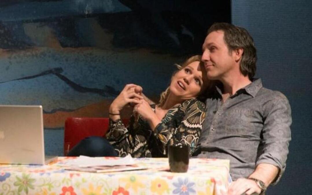 Pony and John Jones (Ashley Pankow and Brian Paulette, in rehearsal) each think they have their own secrets in “The Realistic Joneses.”