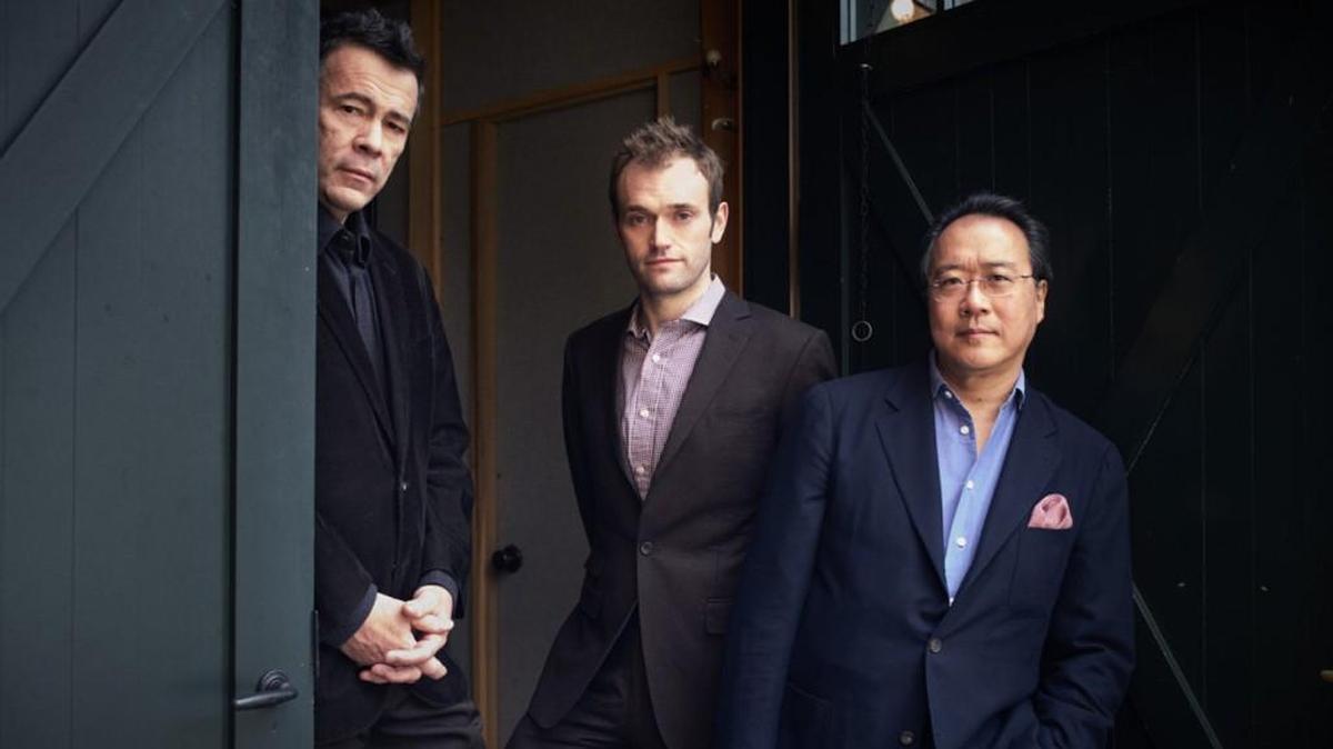 Edgar Meyer (from left), Chris Thile and Yo-Yo Ma performed Thursday, April 27, at the Kauffman Center.