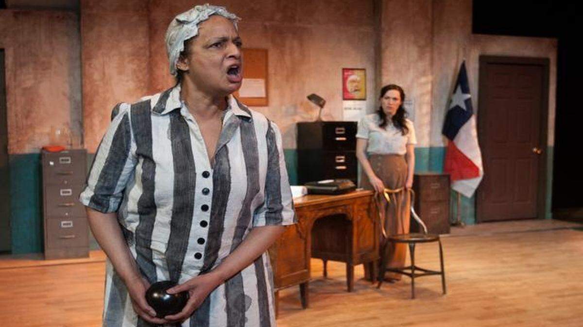 
Nedra Dixon (foreground) plays a Texas convict with a storehouse of folk music in her memory in “Black Pearl Sings.” Vanessa Severo plays a folk music collector from the Library of Congress.
