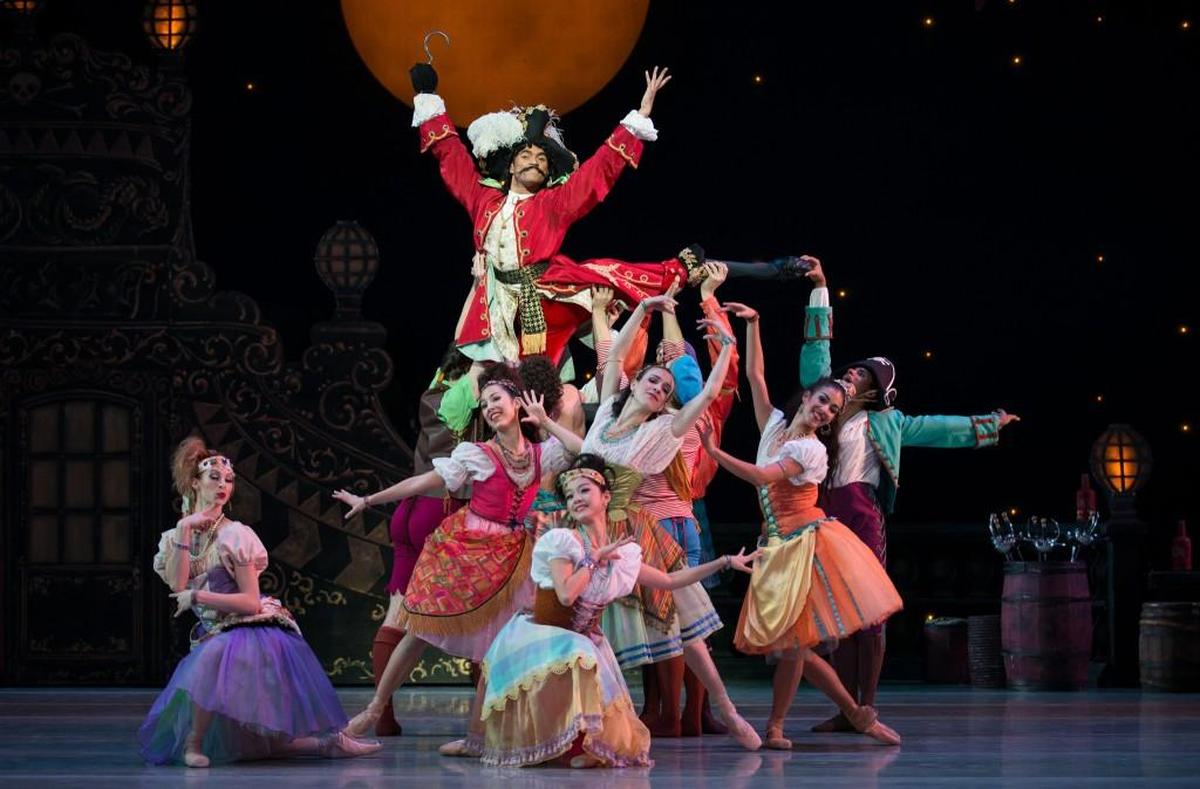 The “Peter Pan” costumes and set reflect the time period when play was first published. They came from the Cincinnati Ballet production, pictured here.