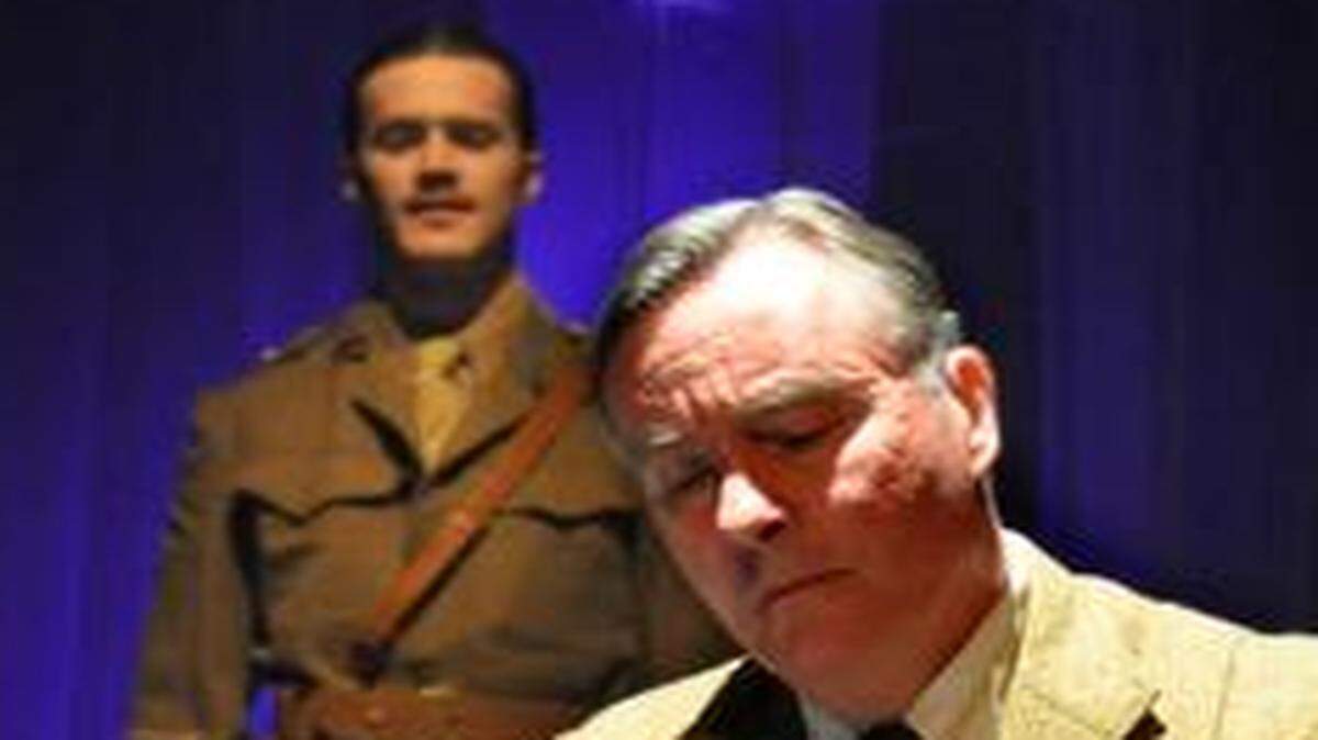 
Robert Gibby Brand (foreground) and Seth Macchi in “Not About Heroes” at the Metropolitan Ensemble Theatre.
