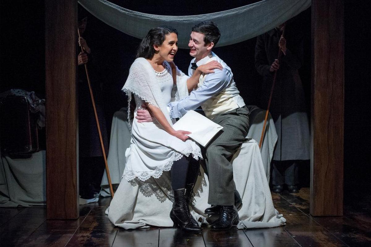 Emily Shackelford and Max Wolkowitz play a number of quick-change roles in “Indecent.”