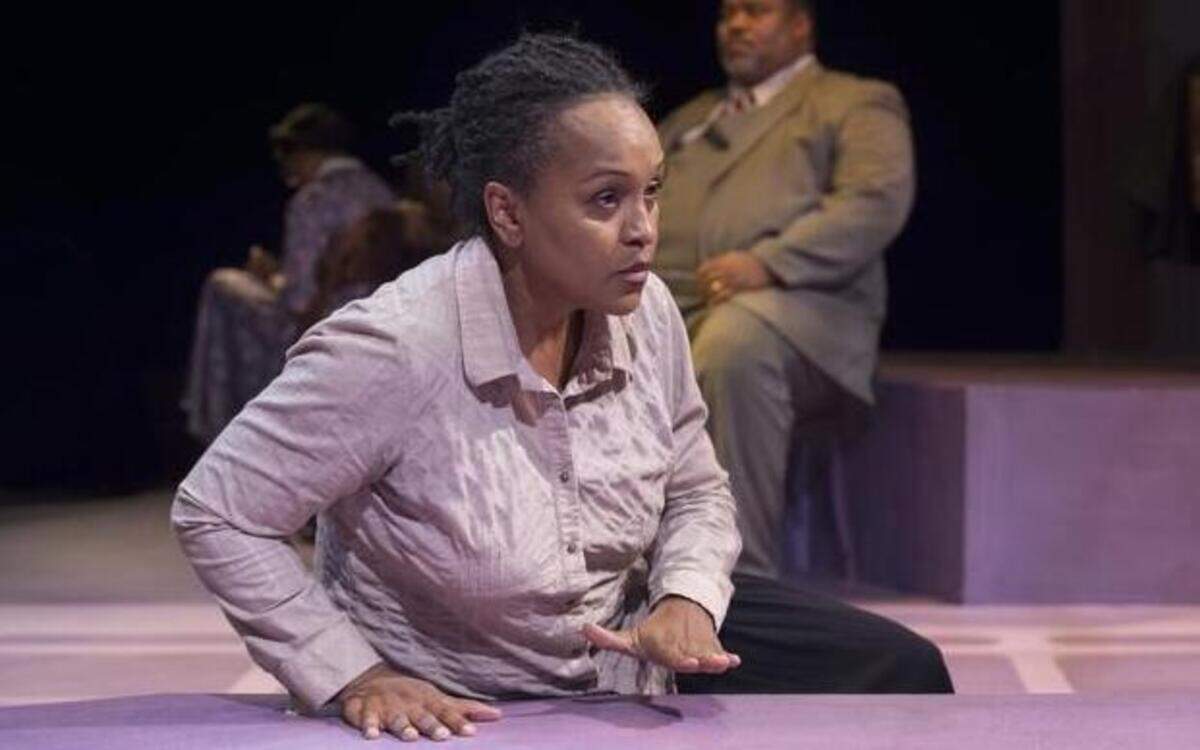 
Sherri Roulette-Mosley plays a bus passenger, a grandma, an old woman and a maid in the Coterie production of “Rosa Parks and the Montgomery Bus Boycott.”
