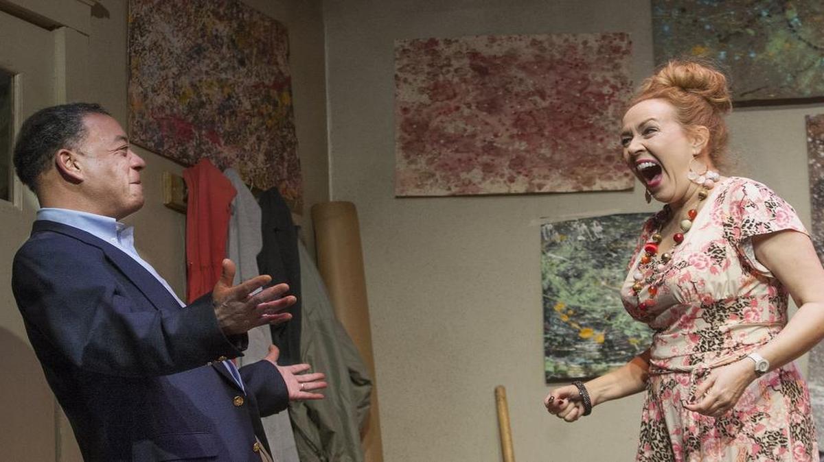 Walter Coppage and Cathy Barnett are among the veteran performers in the Unicorn Theatre’s production of “How to Steal a Picasso,” a realistic play plotted like a farce, according to playwright William Missouri Downs.
