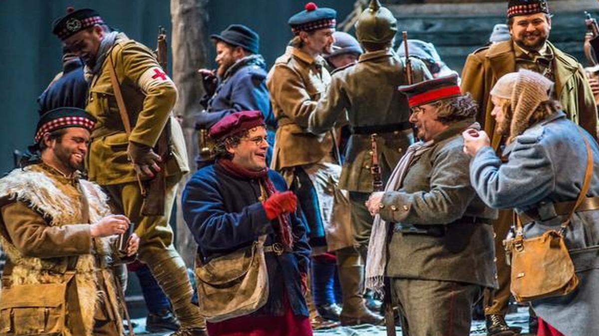 
Scottish, German and French soldiers fraternized during the Christmas Eve truce in act II of “Silent Night.”
