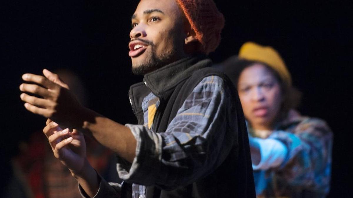 Matthew A. King and Maya Jackson are survivors of an unknown disaster in “Mr. Burns, a Post-Electric Play” at the Unicorn Theatre.