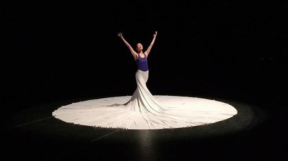 “The Calling,” presented in excerpt form, was performed by Julie Fiorenza. This photo is from rehearsal.