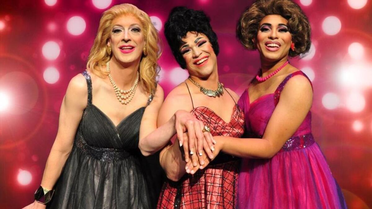 The drag queens of “Priscilla Queen of the Desert: The Musical” (from left): Ron Megee, Francisco Javier Villegas and Dashawn Young.