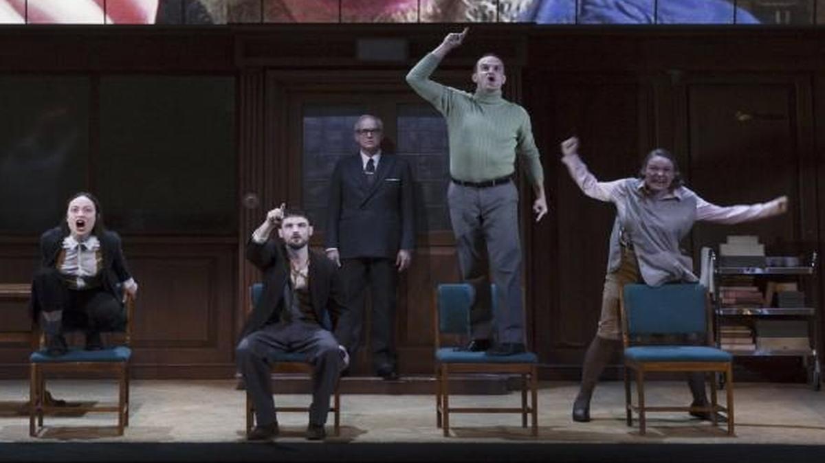 Broadway’s “1984,” based on George Orwell’s book, is vividly graphic. “Though I usually don’t provide trigger warnings in my reviews, I feel obliged to do so here,” wrote the New York Times critic.