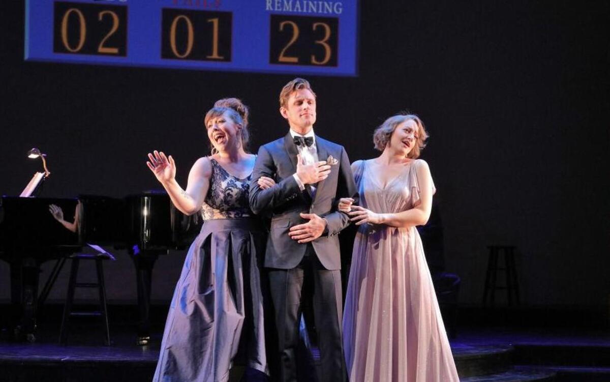 Shanna Jones (left), Oliver Thornton and Jenny Ashman sing and dance in “Side by Side by Sondheim.”
