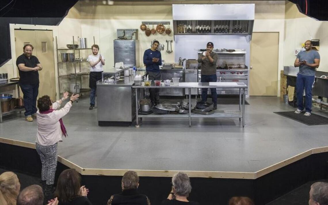 The kitchen is so real for Unicorn Theatre play that the actors have a safe word