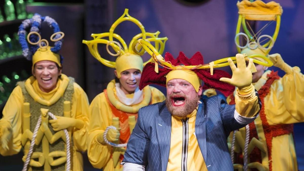 Matt Rapport (front), Manon Halliburton (from left), Mariem Diaz and Jessalyn Kincaid are featured in “Mr. Burns, a Post-Electric Play,” at the Unicorn Theatre.