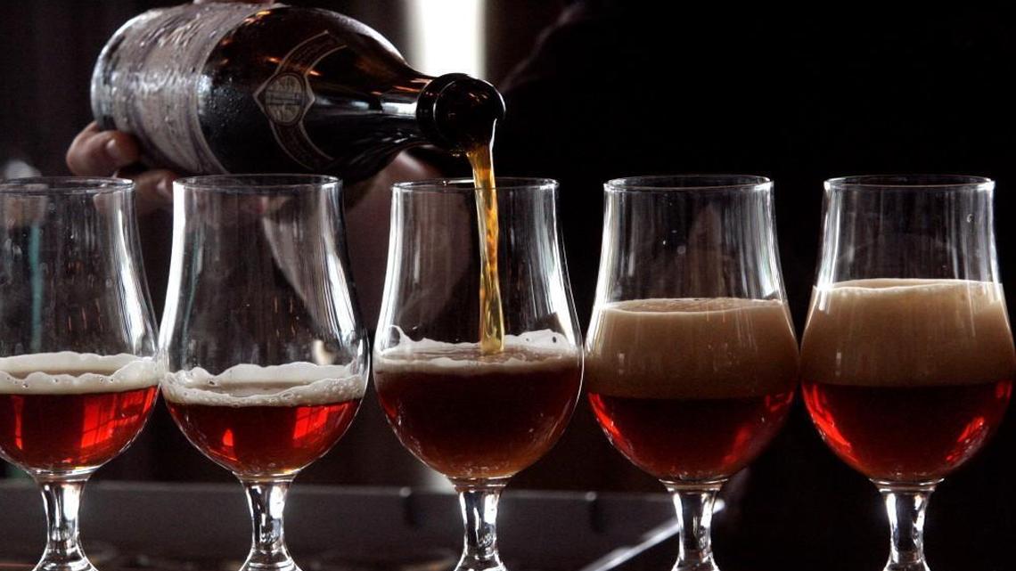 Glasses of Rye-on-Rye, a blended rye ale, were poured on Friday afternoon during the Brewmaster's Luncheon at Boulevard Brewing Company on Southwest Boulevard in Kansas City. GARVEY SCOTT/The Kansas City Star 04232010