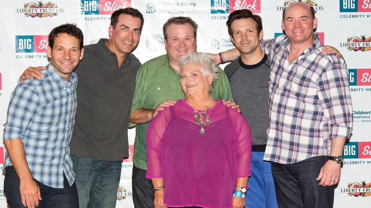 
Celebs Paul Rudd (from left), Rob Riggle, Eric Stonestreet, Jason Sudeikis and David Koechner were joined in 2014 by Stonestreet’s mother, Jamey Stonestreet.
