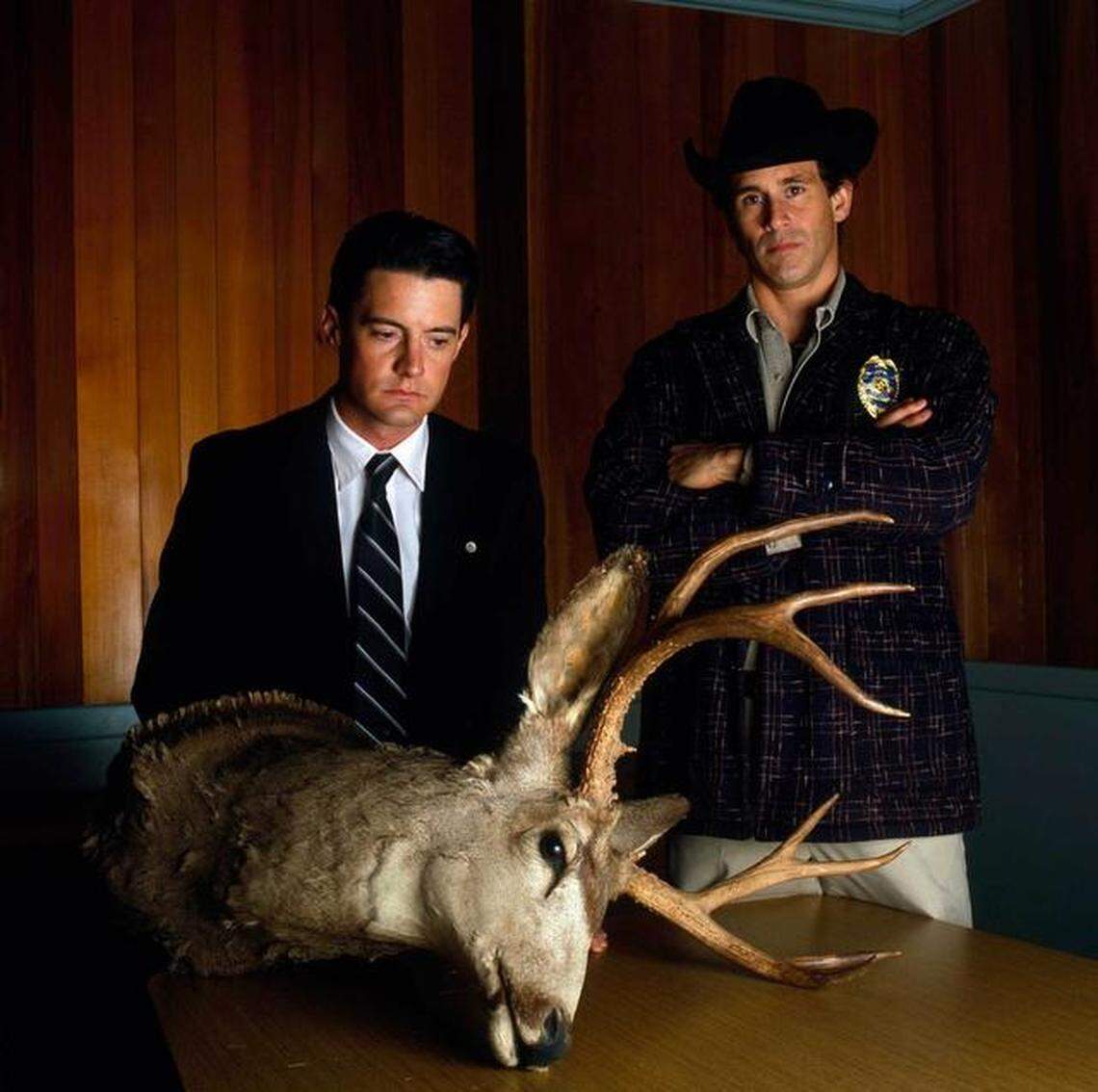 FBI Agent Dale Cooper (Kyle MacLachlan, left) and Sheriff Harry S. Truman (Michael Ontkean) in “Twin Peaks.”