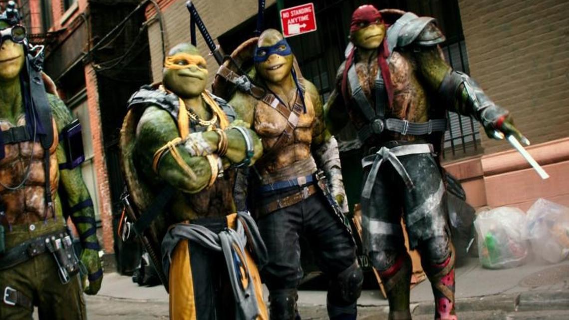 Donatello (from left), Michelangelo, Leonardo and Raphael return for “Teenage Mutant Ninja Turtles: Out of the Shadows.”