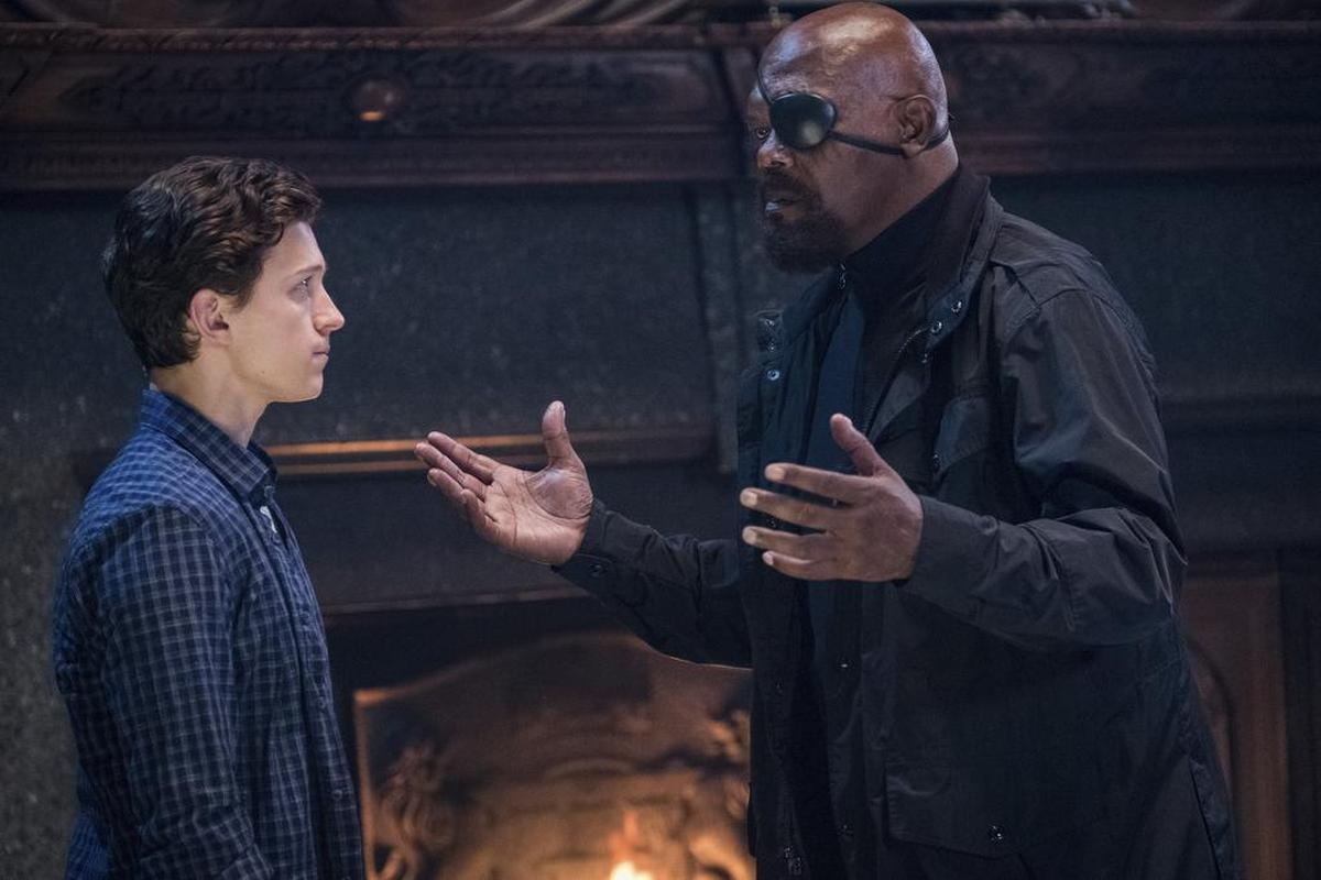 In “Spider-Man: Far From Home,” Peter Parker (Tom Holland) butts heads with Nick Fury (Samuel L. Jackson), which, Holland says, was “quite fun” but also “pretty scary.”