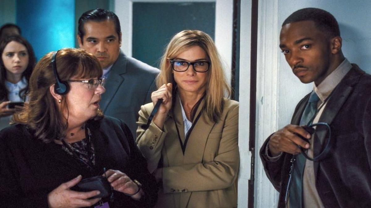 “Our Brand Is Crisis” stars, from left, Zoe Kazan, Ann Dowd, Dominic Flores, Sandra Bullock and Anthony Mackie.