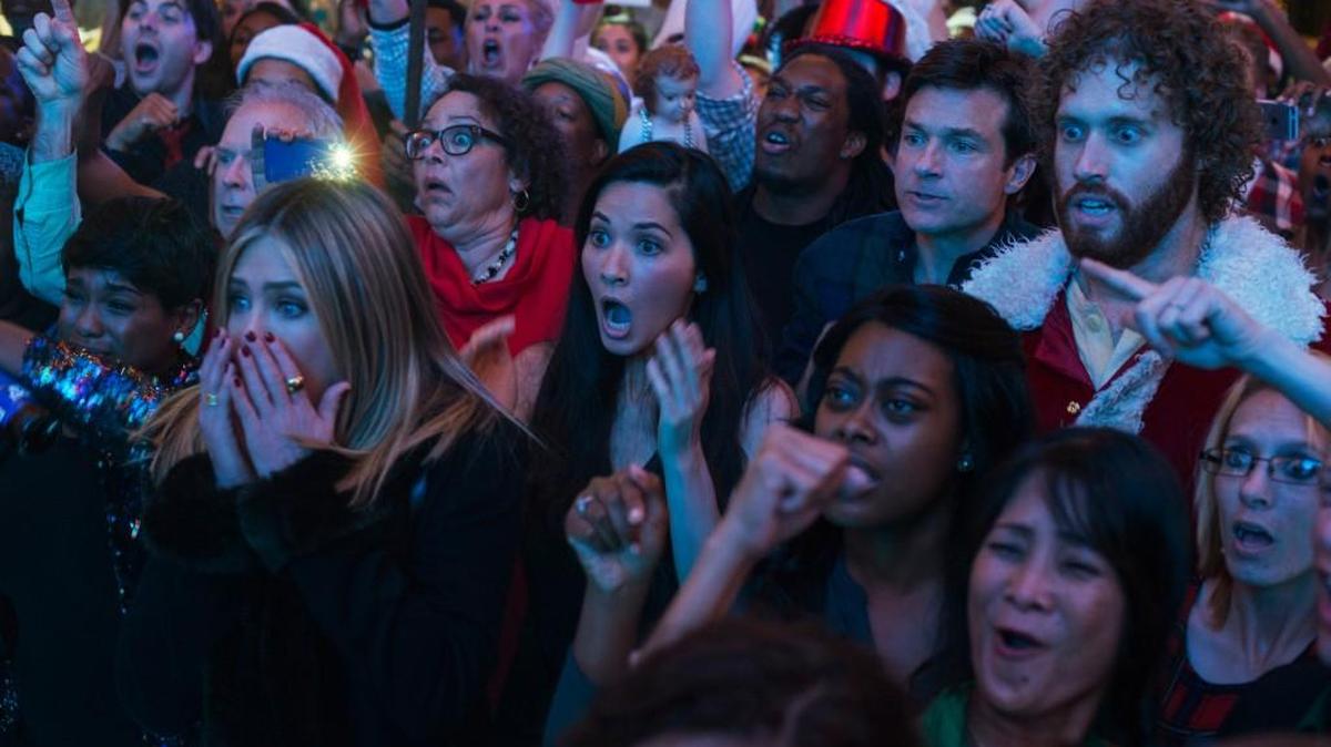 The office Christmas party of the title gets way out of control, to the shock of (from left) Jennifer Aniston, Olivia Munn, Jason Bateman and T.J. Miller.