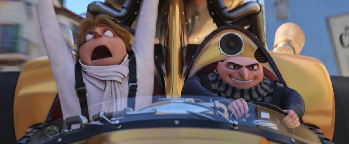 Gru (Steve Carell, right) learns he has a twin brother, Dru (also voiced by Carell), who would love to be a supervillain.