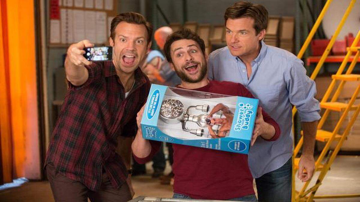 
Three friends (from left, Jason Sudeikis, Charlie Day and Jason Bateman) think they’ll get rich off of their Shower Buddy invention. Nice thought.
