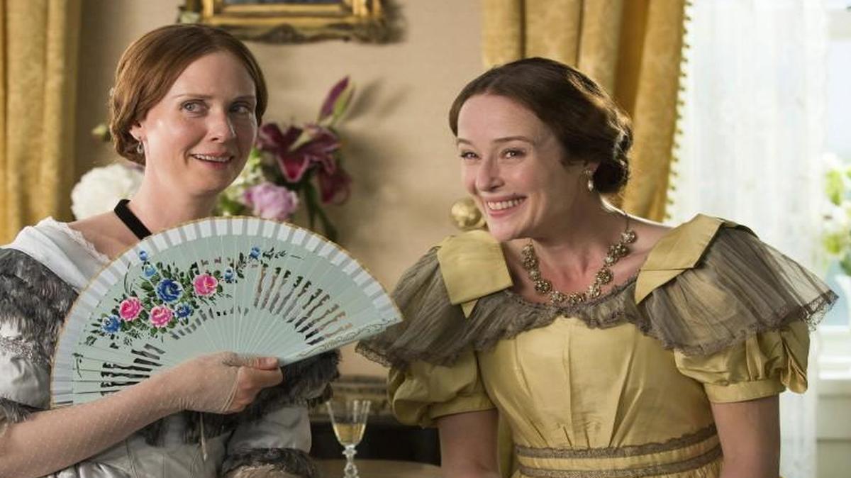 Emily Dickinson (Cynthia Nixon, left) finds moments of levity with her younger sister (Jennifer Ehle).