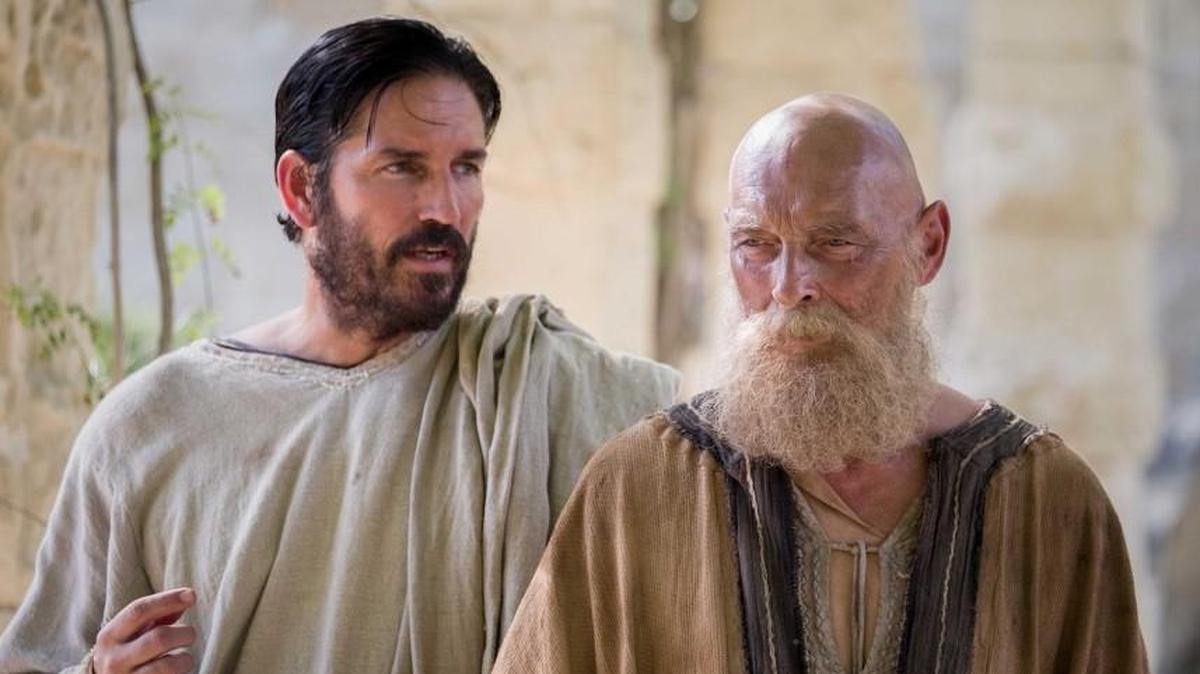 Luke (Jim Caviezel, left) and Paul (James Faulkner) face danger and imprisonment as leaders of the early Christian church in “Paul, Apostle of Christ.”