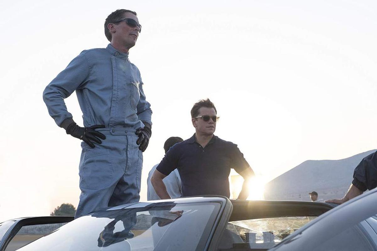 Christian Bale and Matt Damon in “Ford v Ferrari.” (Merrick Morton/20th Century Fox)
