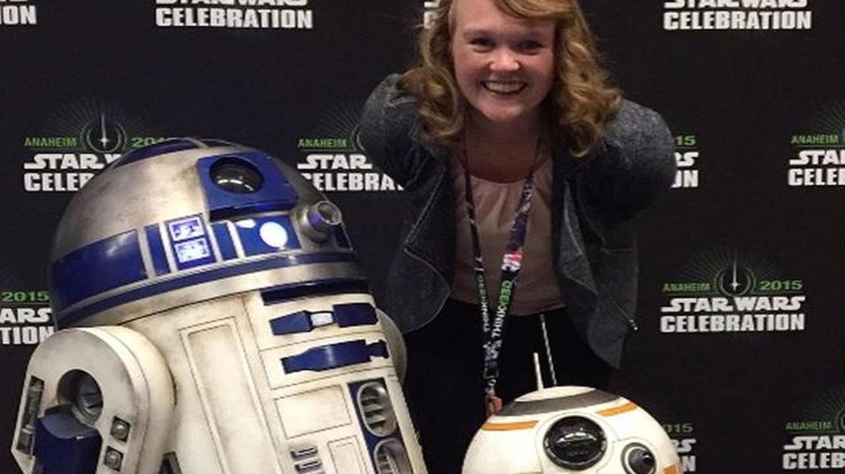 As J.J. Abrams’ personal assistant, Morgan Dameron has been immersed in the “Star Wars” world, including droids R2-D2 and BB-8.