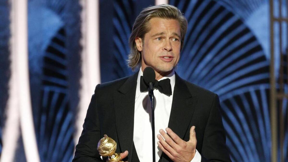 Brad Pitt, who grew up in Springfield, Missouri, and cheers for the Kansas City Chiefs, came up in a “New Heights”  podcast conversation between the Kelce brothers and Dave Burd, the creator/star of the FX comedy, “Dave.” Turns out the brothers are big fans of the Oscar winner, seen here in 2020 accepting a Golden Globe for best supporting actor in  “Once Upon A Time...In Hollywood.”