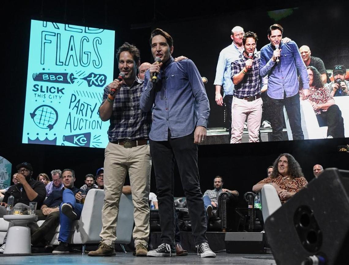 Paul Rudd (left) and his “Ant-Man” co-star David Dastmalchian raised big money at the Big Slick Celebrity Weekend auction in June at the Arvest Bank Theatre at The Midland.